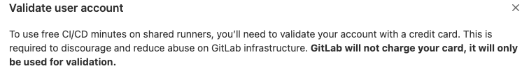 Warning from GitLab showing payment information is required
